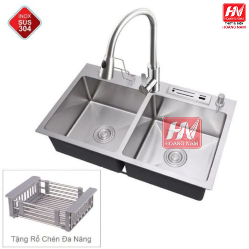 [CHÍNH HÃNG] Chậu Rửa Chén Vắt Dao Hộc Rác INOX 304 dồng thau nguyên khối 820 x 450 x 230mm Tặng rỗ rữa rau củ