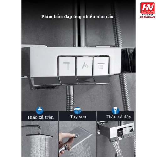 [ CHÍNH HÃNG ] Sen Cây Tắm Đứng Phím Đàn Inox SUS 304 Vòi Sen Cây Vuông Nóng Lạnh 3 Chế Độ Xả Nước Chống Bám Cặn Canxi