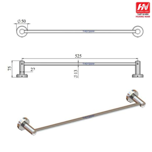 [CHÍNH HÃNG] Giá treo khăn tắm đơn Inox 304 cao cấp - Thanh vắt khăn nhà tắm sang trọng chống gỉ sét