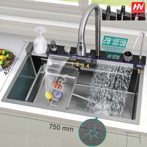[CHÍNH HÃNG] Chậu Rửa Chén INOX 304 phím đàn nhiều chế độ thông minh hiện địa Tăng thớt và 2 khay để rau củ 800 x 460 x 230mm.