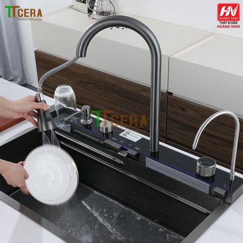 [CHÍNH HÃNG] Chậu Rửa Chén INOX 304 phím đàn nhiều chế độ thông minh hiện địa Tăng thớt và 2 khay để rau củ 800 x 460 x 230mm.