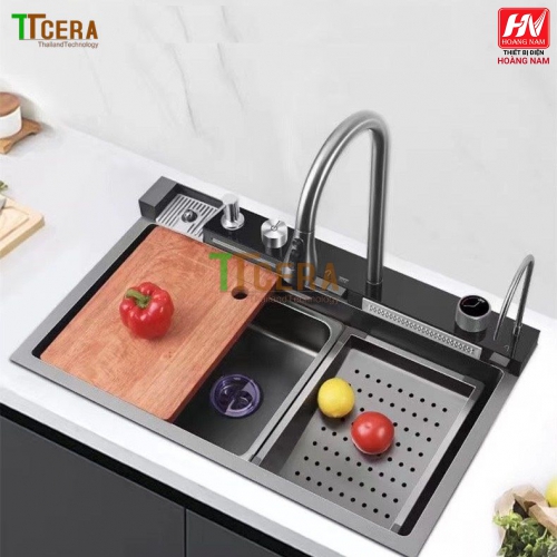 [CHÍNH HÃNG] Chậu Rửa Chén INOX 304 phím đàn nhiều chế độ thông minh hiện địa Tăng thớt và 2 khay để rau củ 800 x 460 x 230mm.