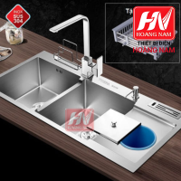 [CHÍNH HÃNG] Chậu Rửa Chén Vắt Dao Hộc Rác INOX 304 dồng thau nguyên khối 1000x480x240mm Tặng rỗ rữa rau củ