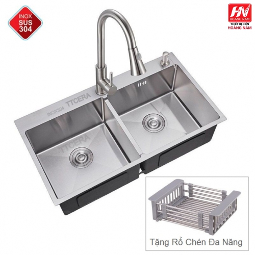 [CHÍNH HÃNG] Chậu Rửa Chén INOX 304 dồng thau nguyên khối 820/900/1000mm Tặng rỗ rữa rau củ
